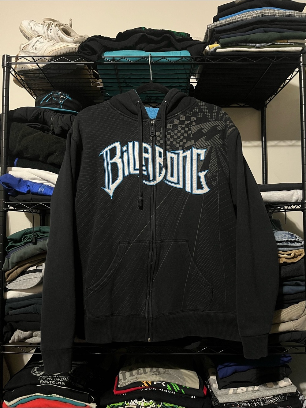 Billabong Black Hoodie vest with Light Blue Logo